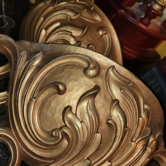 Pair syroco MCM gold wall sconces VINTAGE decor planter - Picture 12 of 14